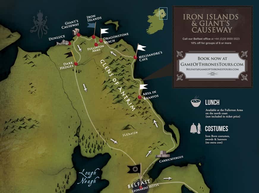 From Belfast: Iron Islands & Giant's Causeway - Carnlough, where Arya reaches Braavos